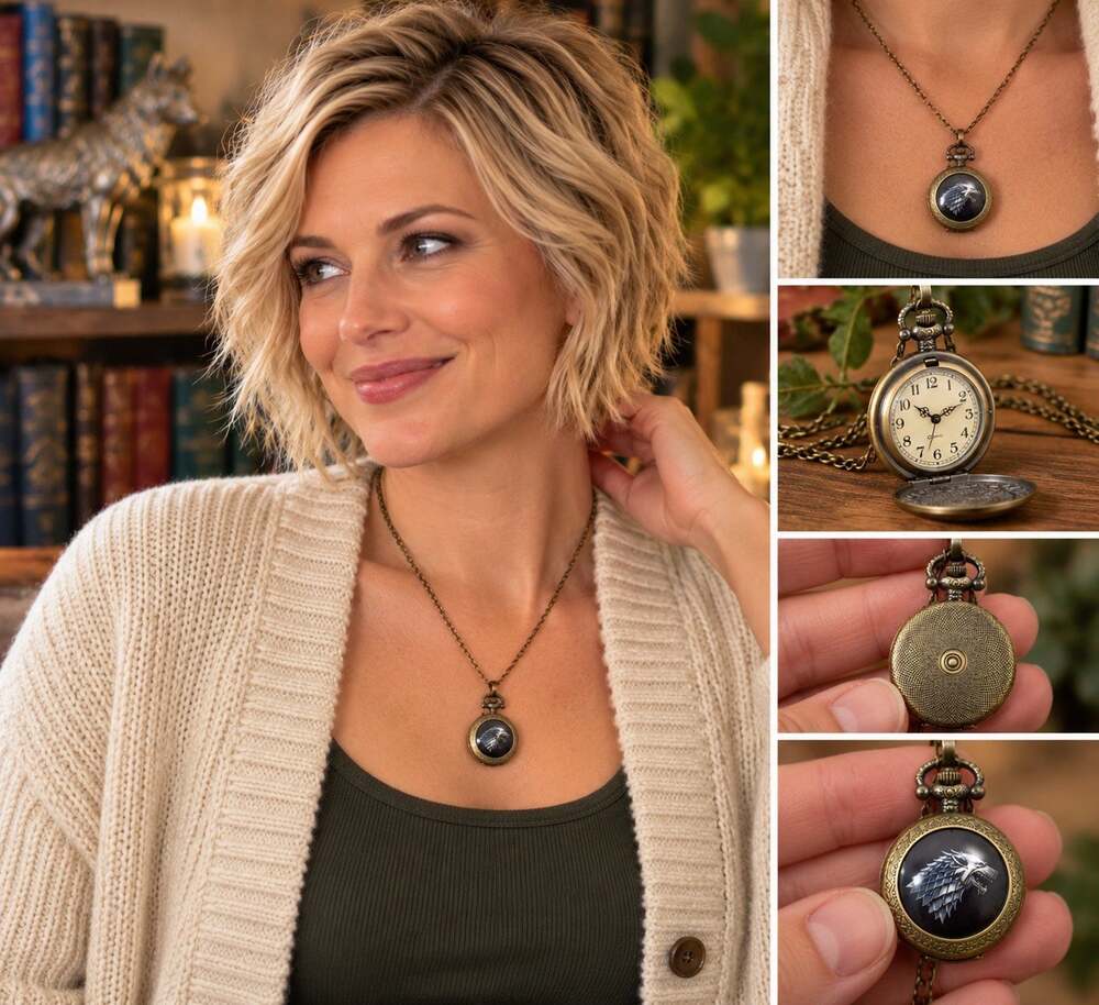 Dragon Pocket Watch Necklace Antique Bronze Tone Fantasy Steampunk Working H7
